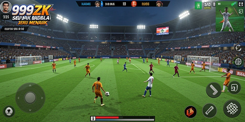 Menampilkan aksi pertandingan sepak bola dalam 999ZK.