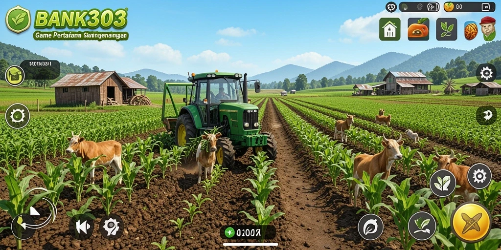 Tampilan gameplay BANK303 dengan aktivitas bertani yang seru.