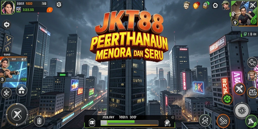 Screenshot gameplay JKT88 dengan serangan musuh dan menara yang siap bertahan.