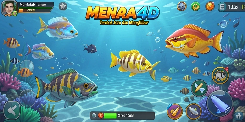 Tangkapan layar MENARA4D menampilkan aksi seru dalam tembak ikan.