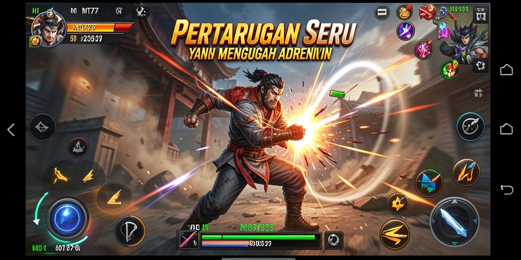 Screenshot menggambarkan aksi intens dalam permainan MT777.