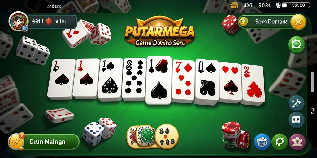 Screenshot gameplay seru dari PUTARMEGA yang menunjukkan keseruan bermain domino.
