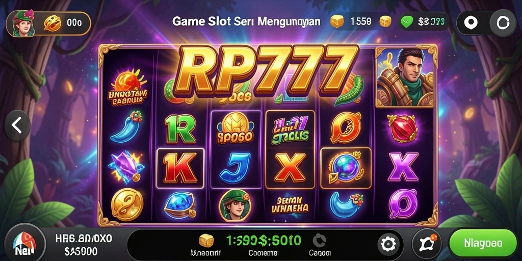 Tampilan menarik dari gameplay Slot RP777 dengan banyak simbol dan fitur bonus.