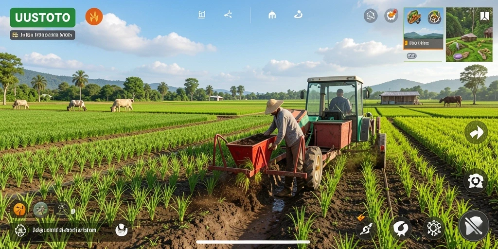 Screenshot gameplay UUSTOTO yang menunjukkan aktivitas pertanian yang menarik.